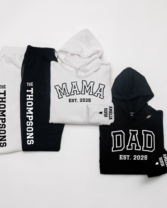 Embossed MAMA & DAD Hoodie/Joggers Sets - Contrast