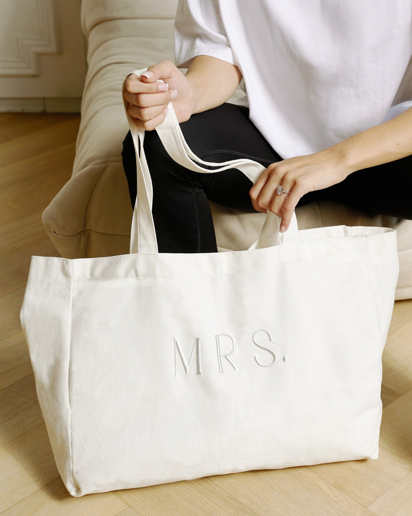 Embroidered MRS Tote Bag - White