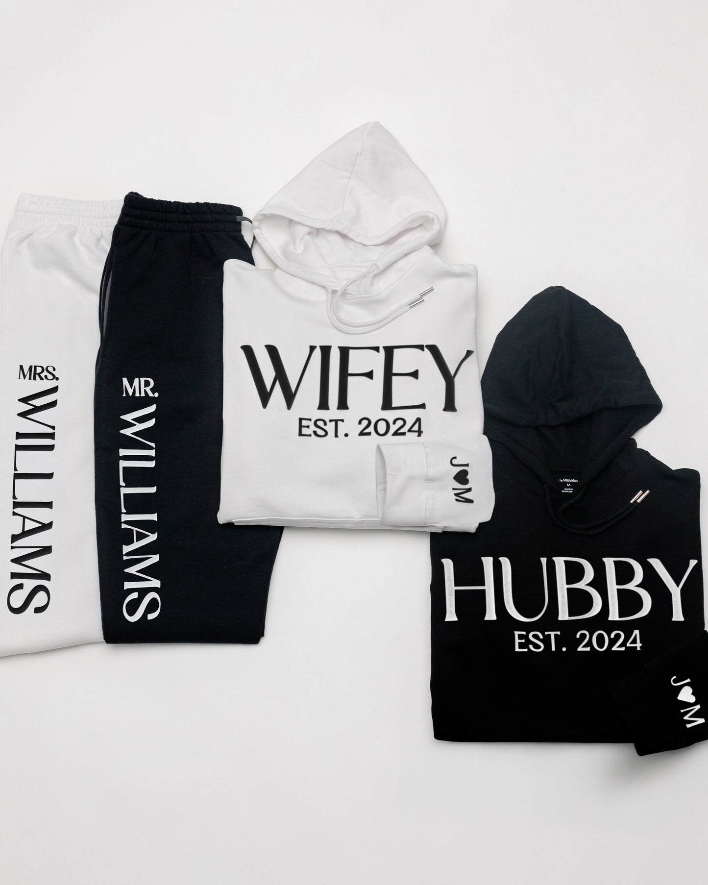 Embossed WIFEY & HUBBY Hoodie/Joggers Sets