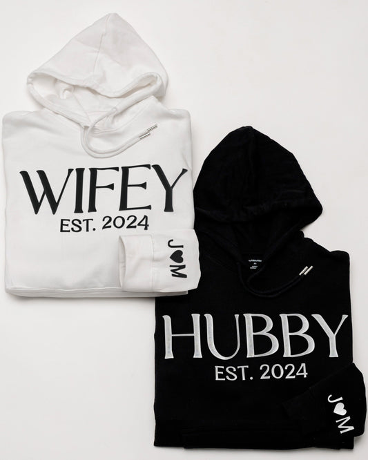 Embossed WIFEY & HUBBY Hoodie/Joggers Sets - Contrast