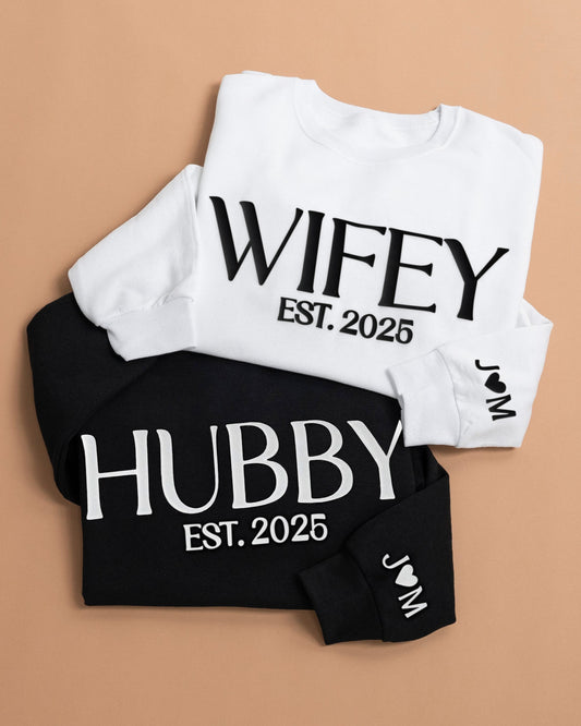 Embossed WIFEY & HUBBY Sweatshirts Bundle - Contrast