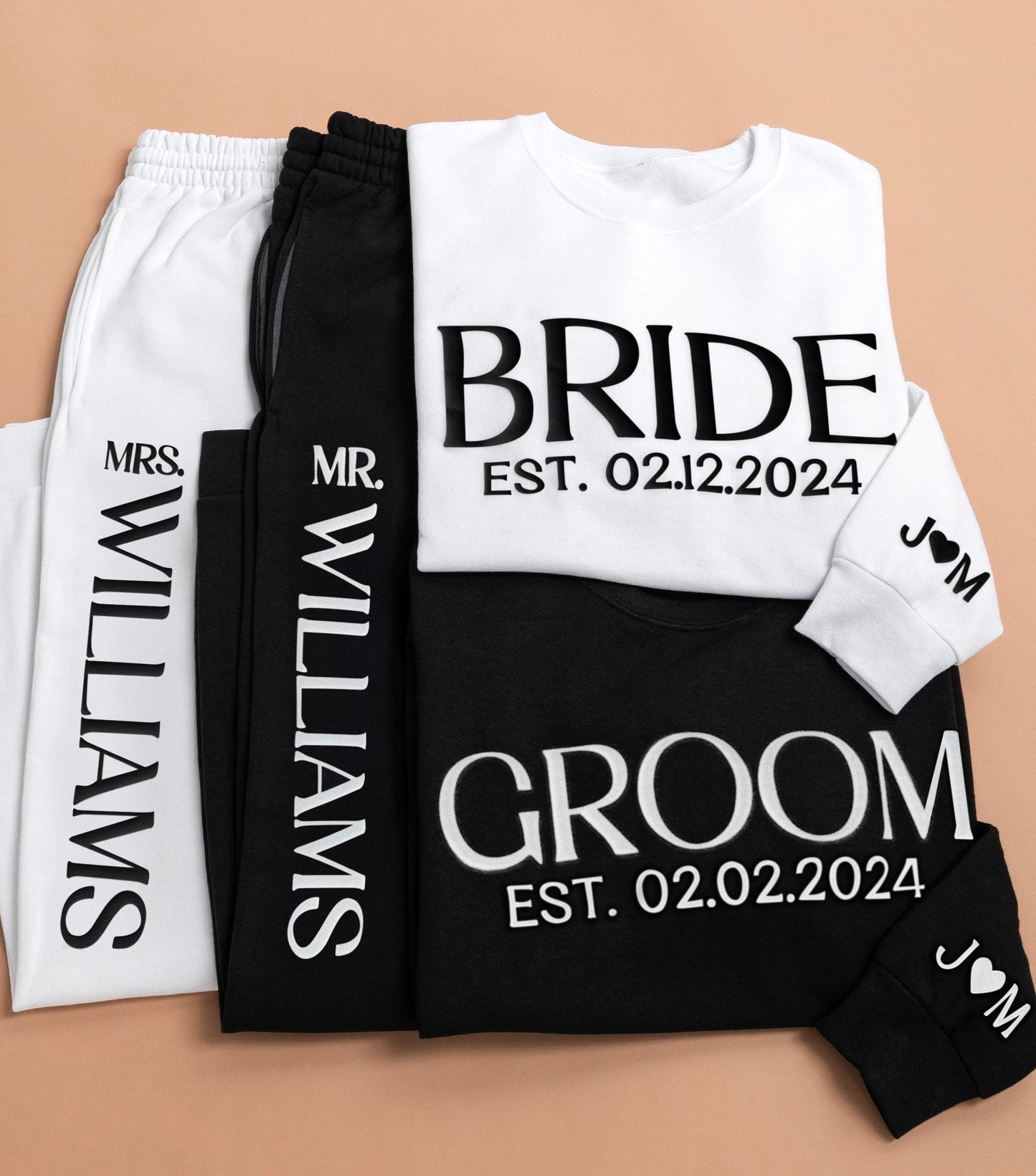 Embossed BRIDE & GROOM Sweatshirt/Joggers Sets