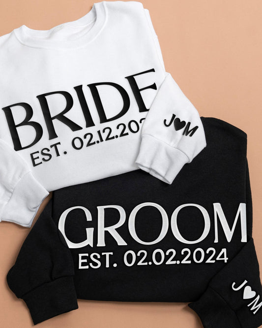 Embossed BRIDE & GROOM Sweatshirt/Joggers Sets - Contrast