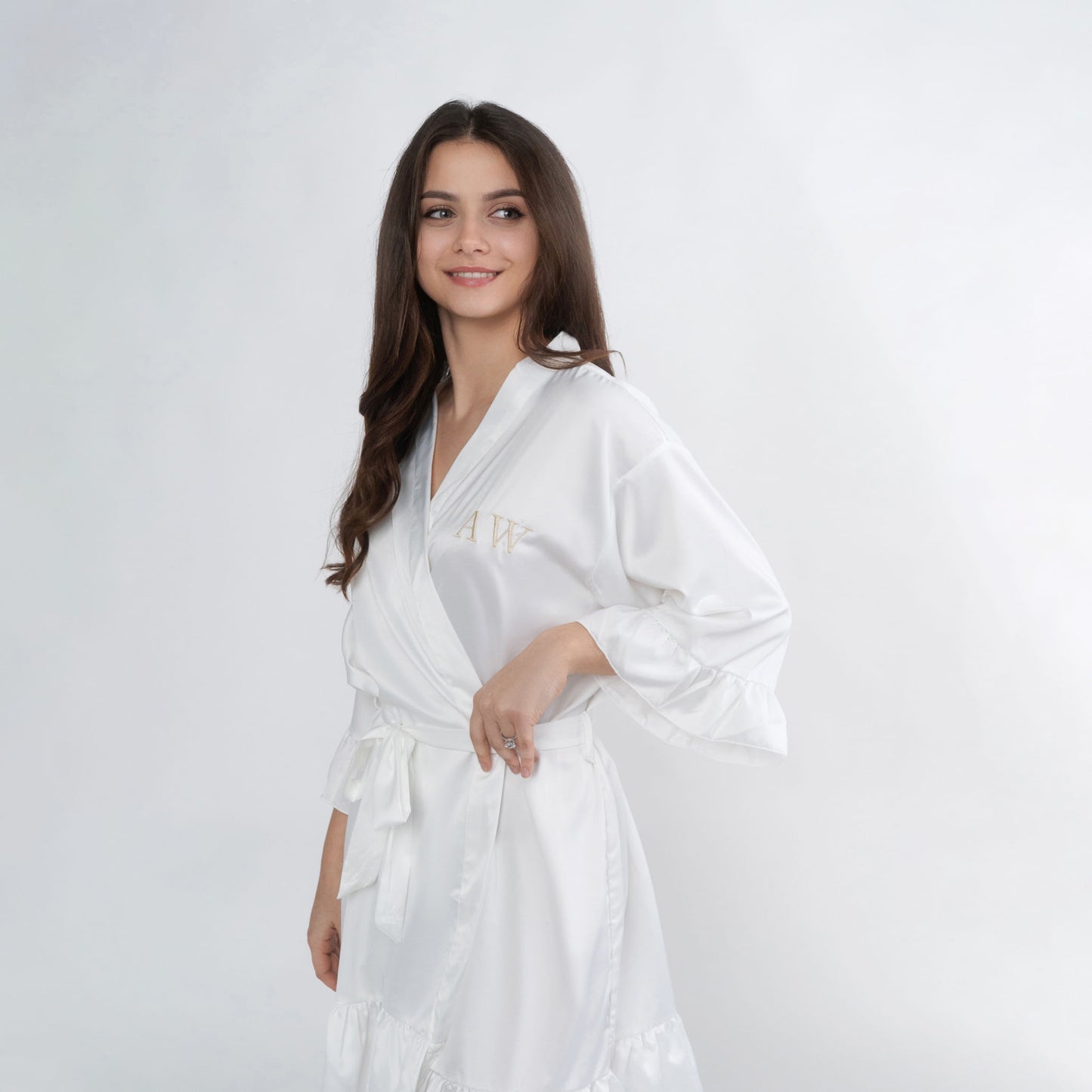 Personalized Luxury Silk Satin Ruffle Robe