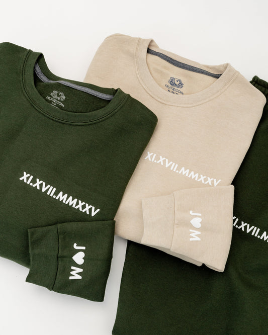Embossed Roman Numerals Sweatshirt & Joggers Set - Contrast