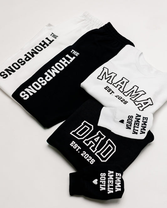 Embossed MAMA & DAD Sweatshirt/Joggers Sets - Contrast