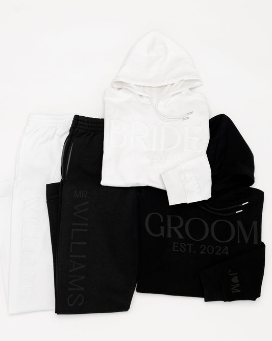 Embossed BRIDE & GROOM Hoodie/Joggers Sets - Monochrome