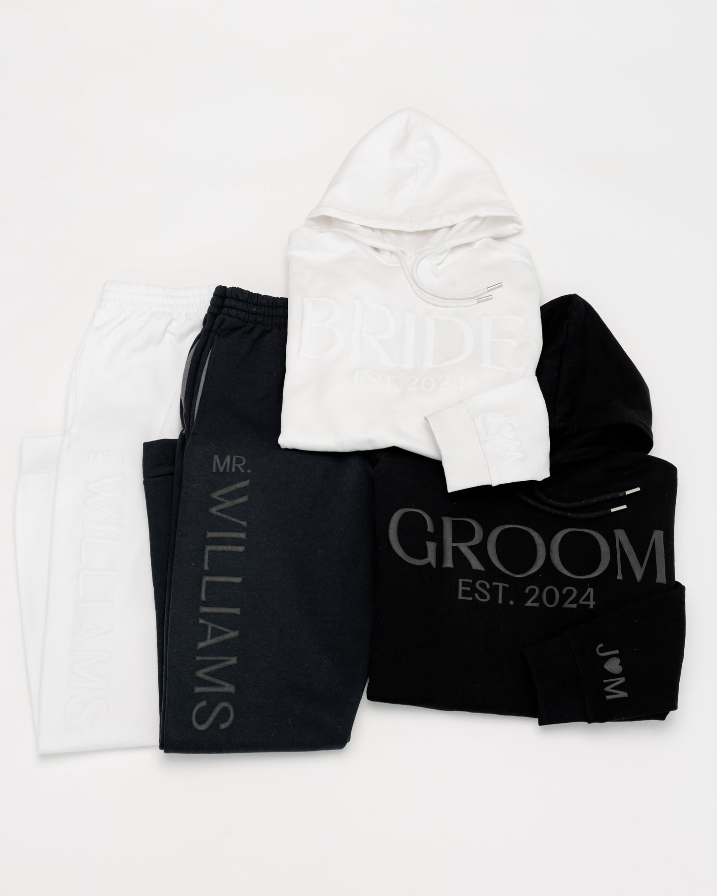 Embossed BRIDE & GROOM Hoodie/Joggers Sets