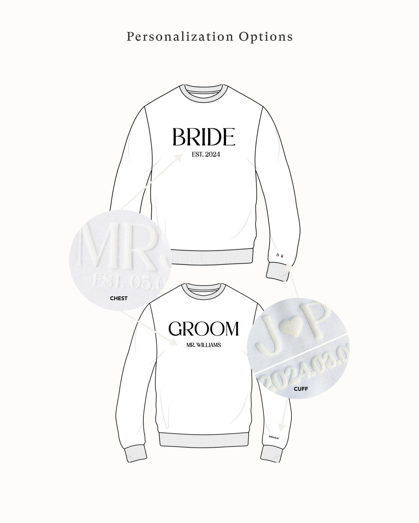 Embossed BRIDE & GROOM Sweatshirts Bundle