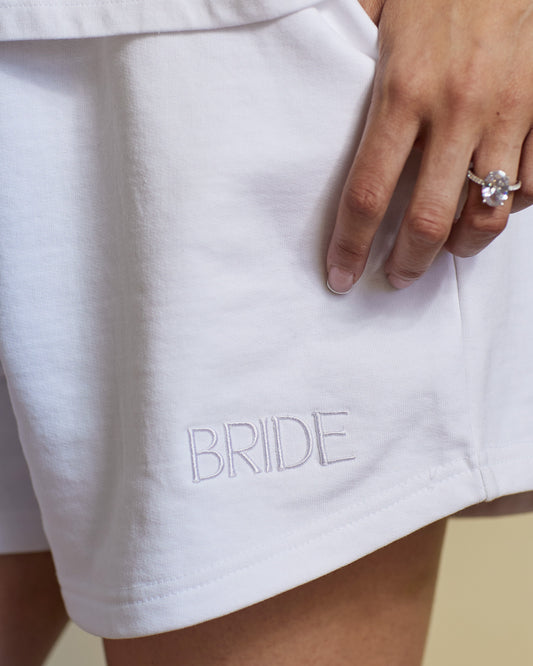Embroidered BRIDE Shorts - White