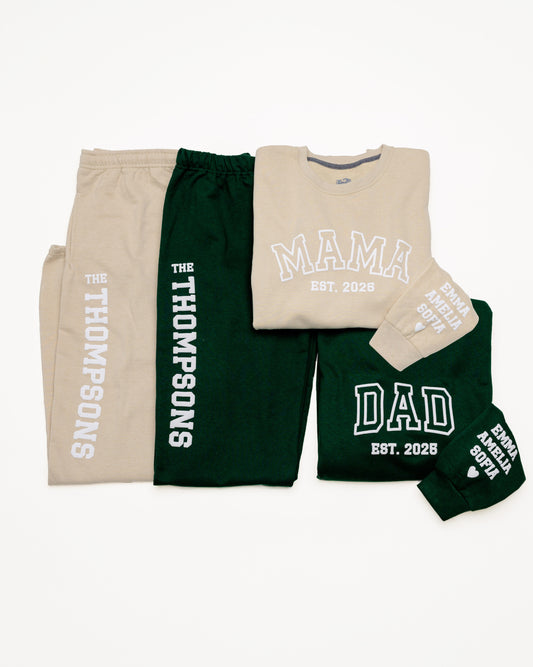 Embossed MAMA & DAD Sweatshirt/Joggers Sets - Contrast