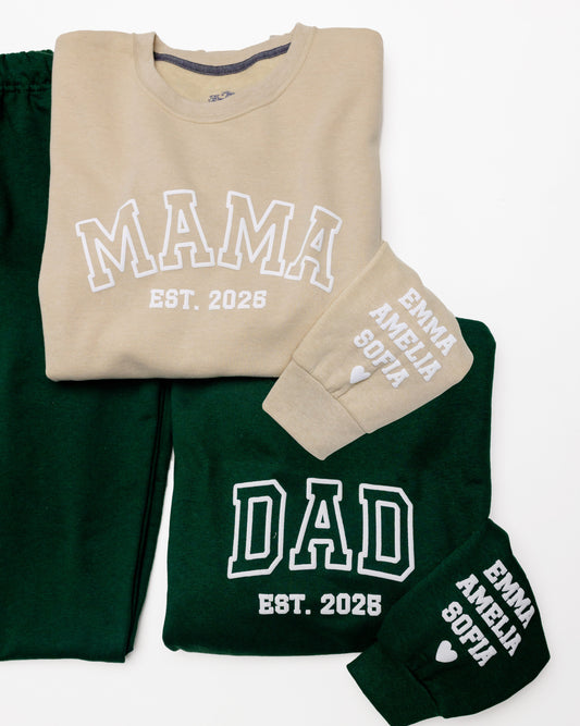 Embossed MAMA & DAD Sweatshirt/Joggers Sets - Contrast