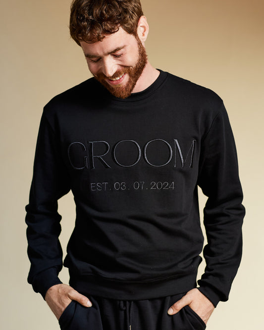 Embroidered GROOM Sweatshirt - Black