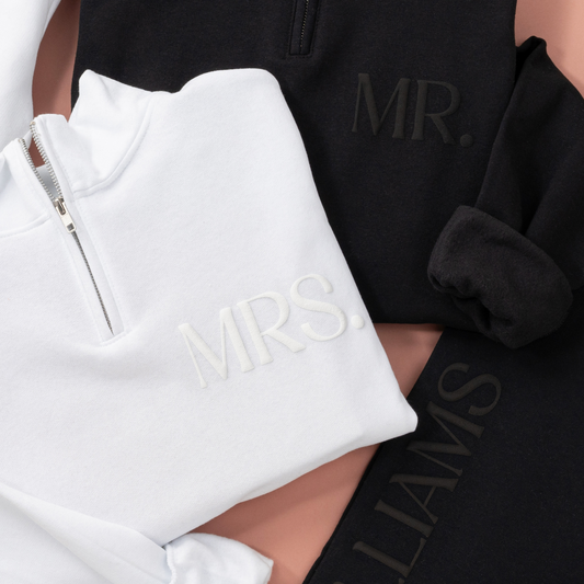 Embossed MR & MRS Quarter Zip/Joggers Sets - Monochrome