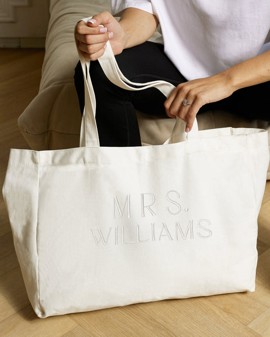 Embroidered MRS Tote Bag - White