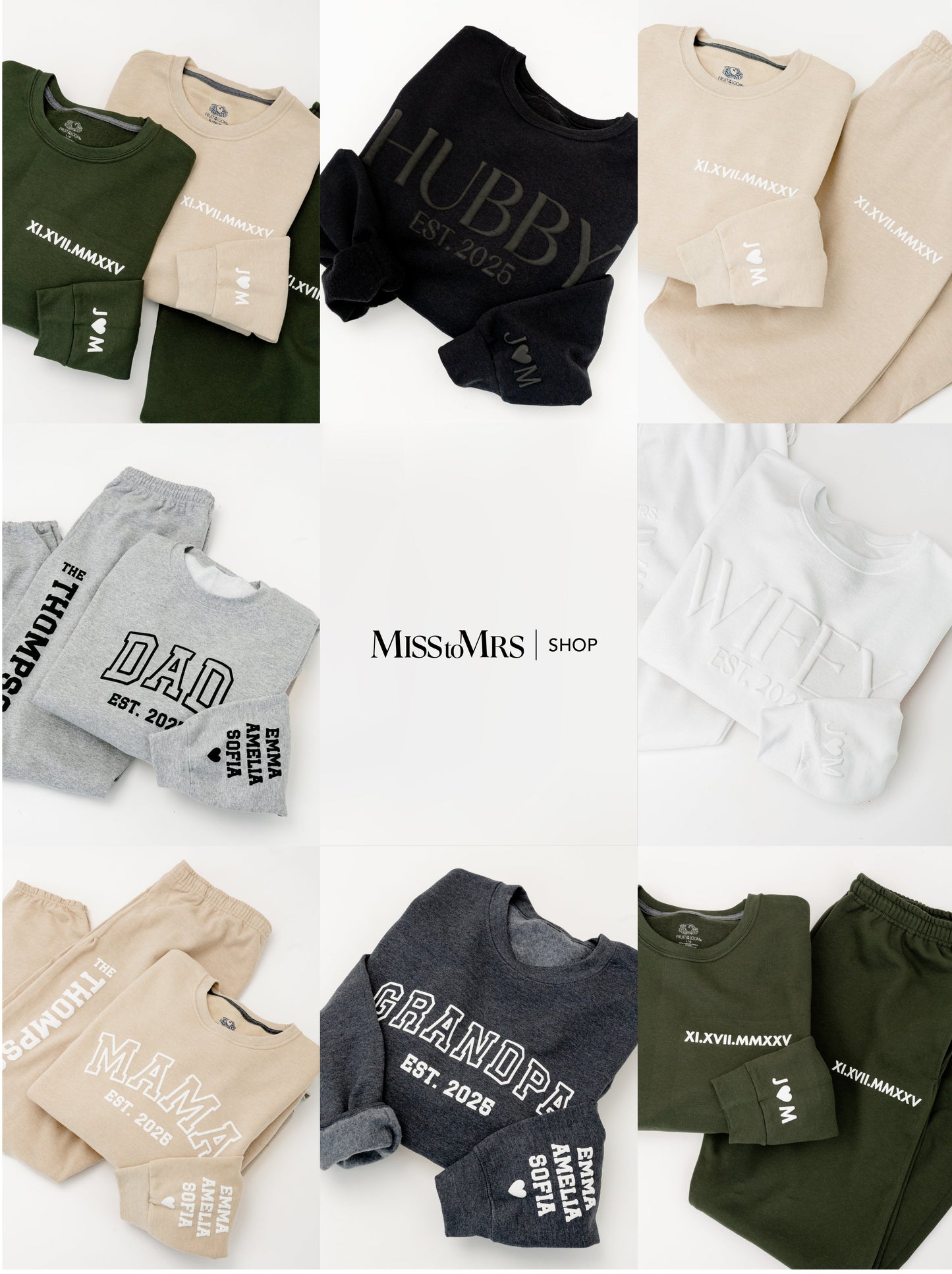 Embossed Roman Numerals Sweatshirt & Joggers Set - Contrast