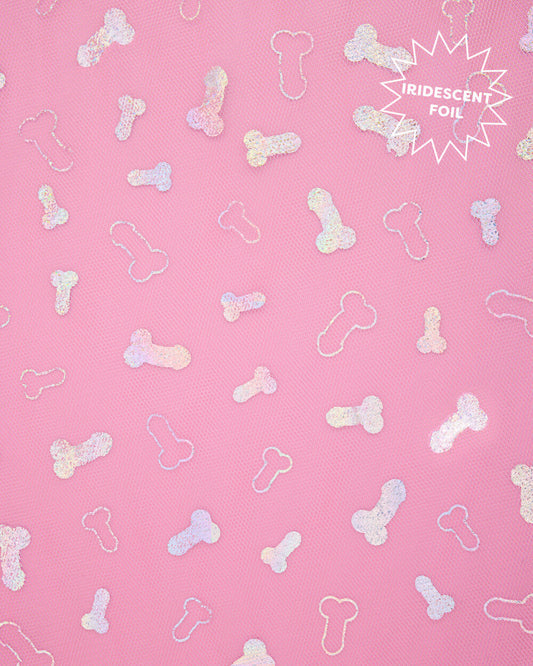 Sorry Mom Bachelorette Veil | Iridescent Foil Penis & Diamond Print Veil