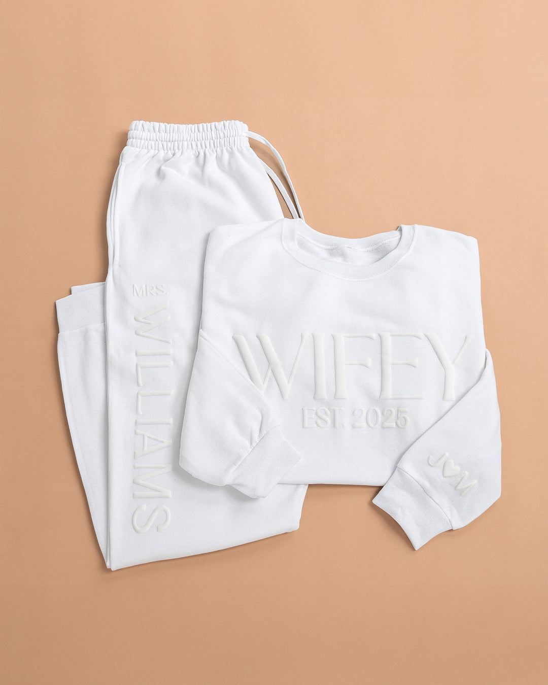 WIFEY 3D Puff Crewneck & Jogger Set | Personalized Bride Sweatsuit