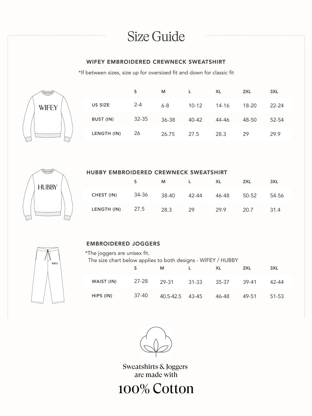 Embroidered WIFEY & HUBBY Sweatshirt/Joggers Sets