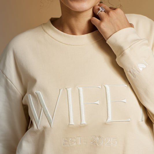 Embroidered WIFEY Sweatshirt - Ivory Cream
