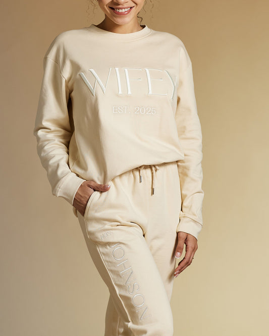 Embroidered WIFEY Sweatshirt & Joggers Set