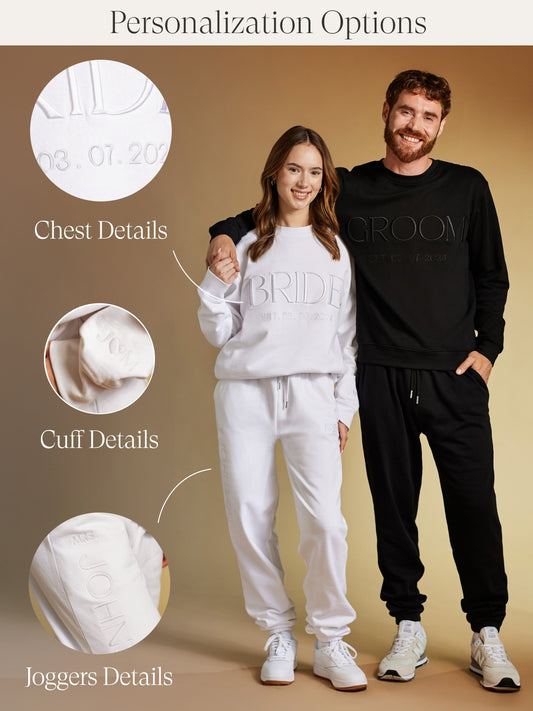 BRIDE + GROOM Crewnecks & Joggers Set (Embroidered)