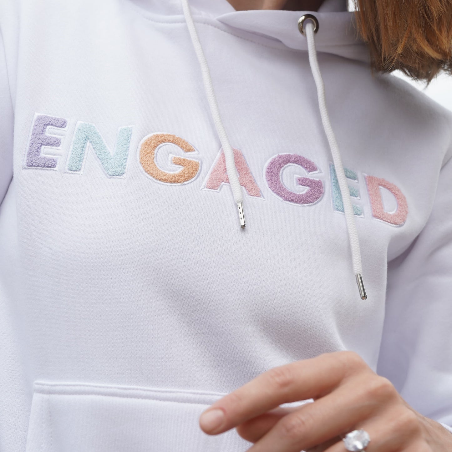Engaged Embroidered White Hoodie