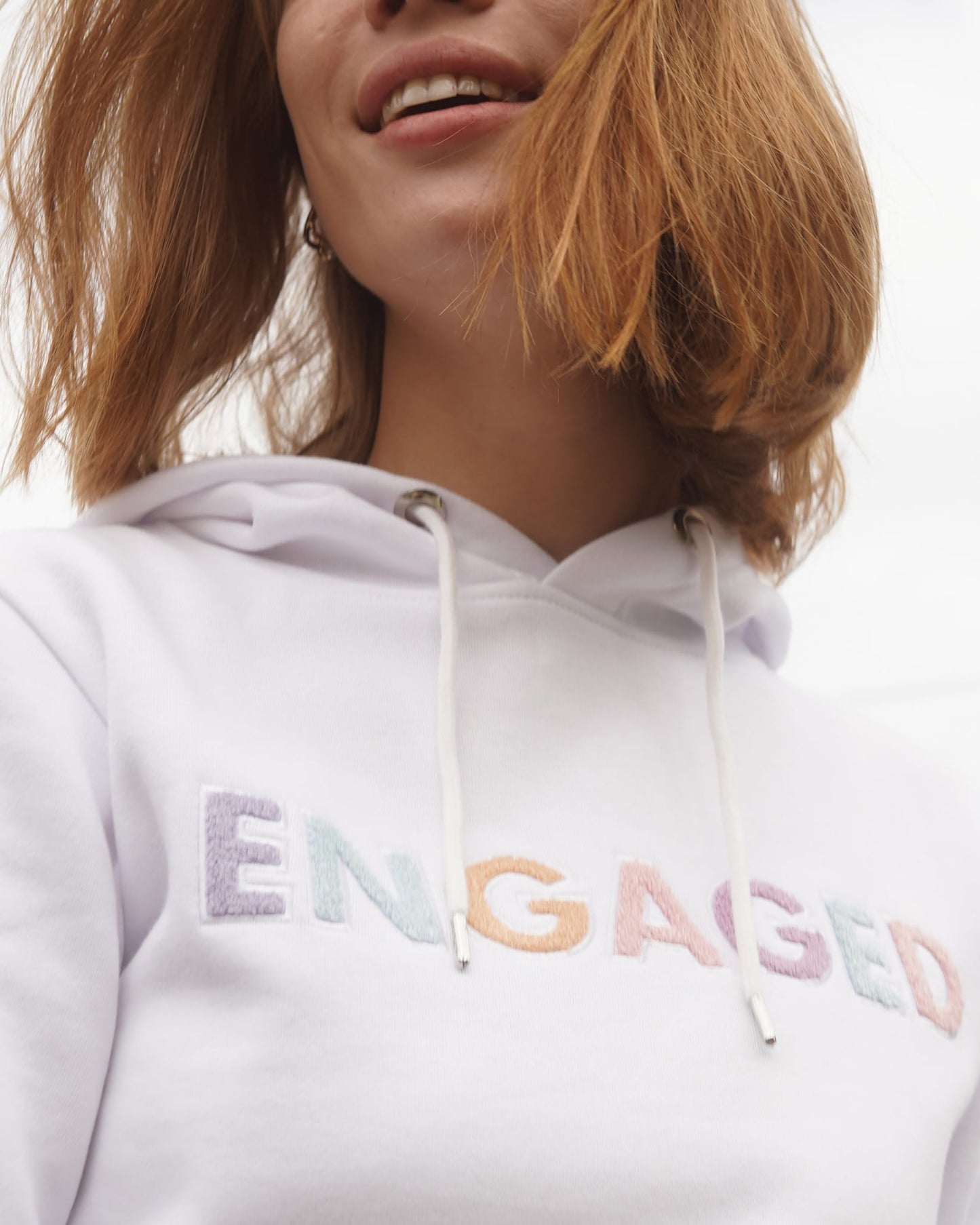 Engaged Embroidered White Hoodie