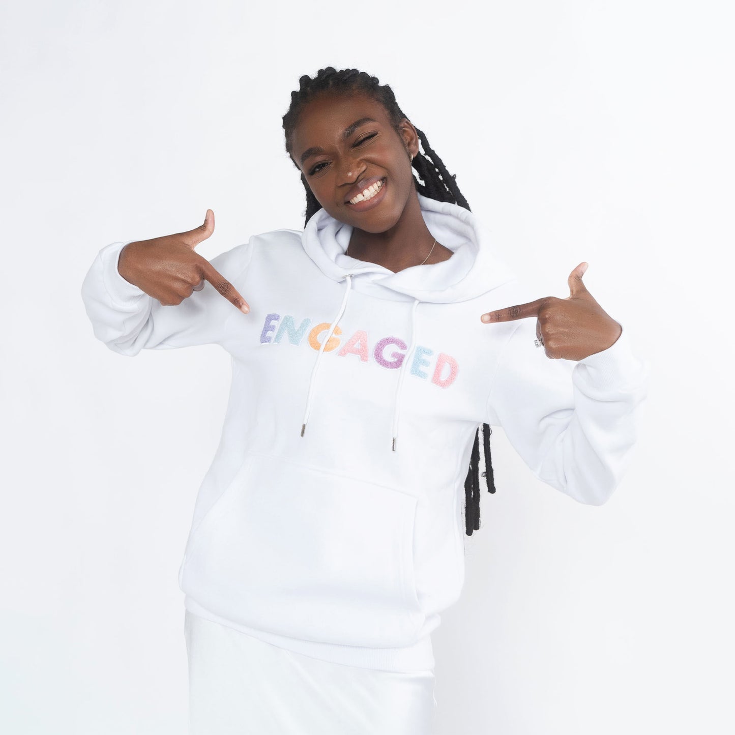 Engaged Embroidered White Hoodie