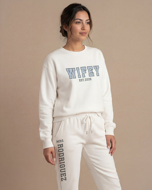WIFEY Varsity Crewneck & Joggers Set (Vinyl)