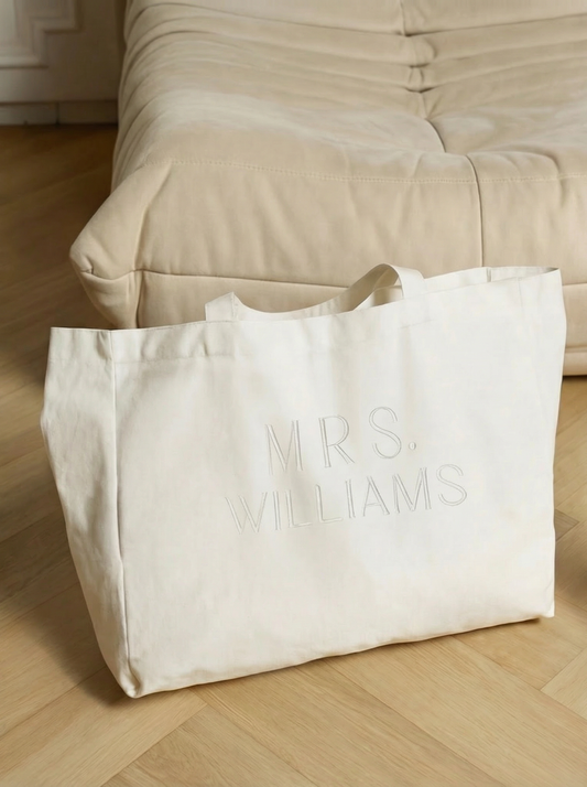 Embroidered MRS Tote Bag - White