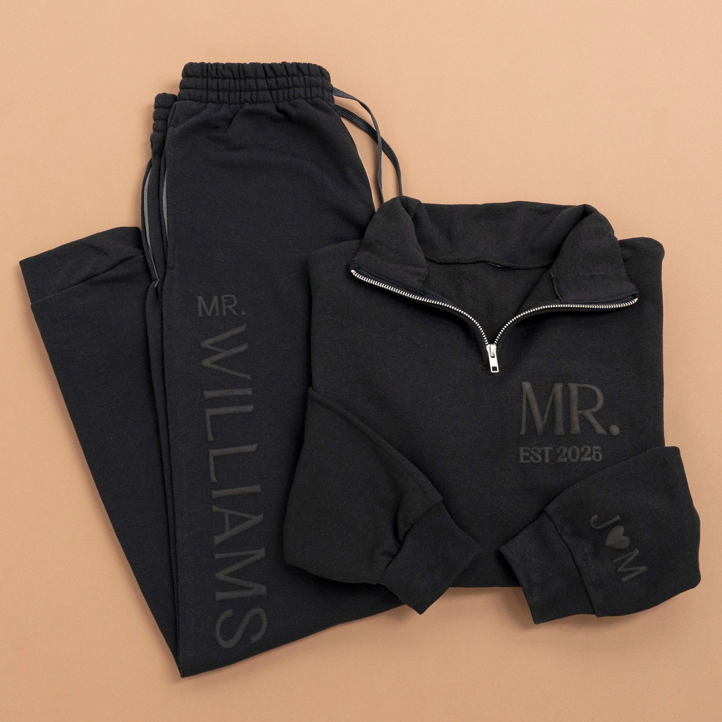 Embossed MR & MRS Quarter Zip/Joggers Sets