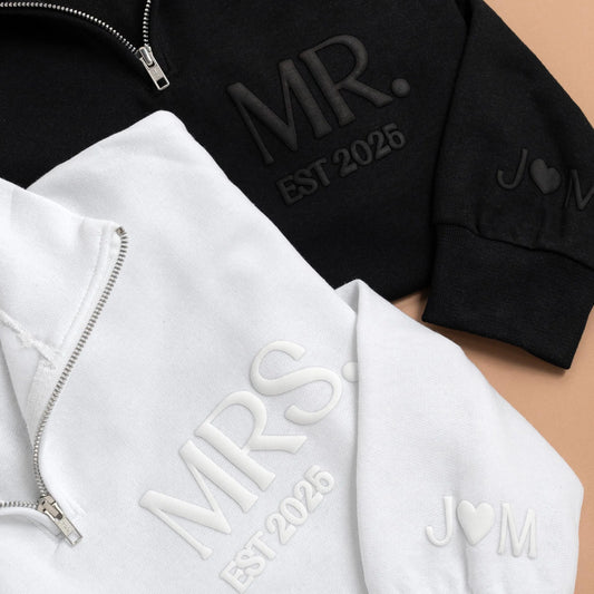 Embossed MR & MRS Quarter Zips Bundle - Monochrome