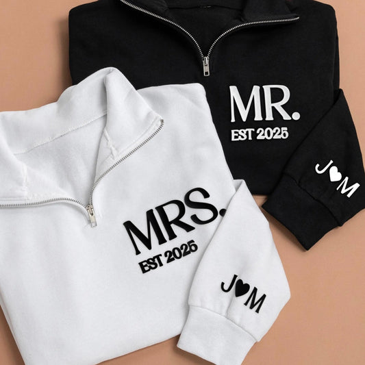 Embossed MR & MRS Quarter Zips Bundle - Contrast