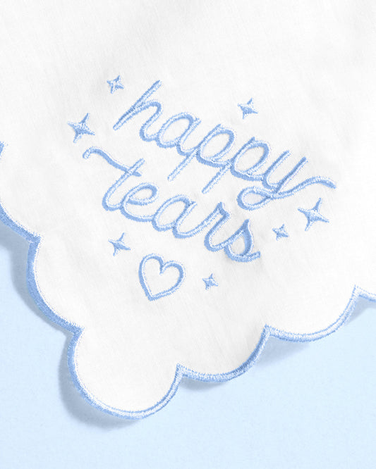 Happy Tears Hanky | Embroidered Bridal Handkerchief – Something Blue Wedding Gift