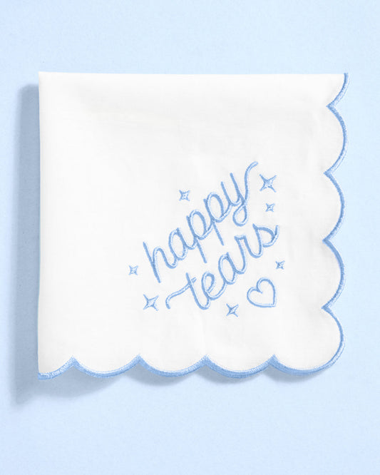 Happy Tears Hanky | Embroidered Bridal Handkerchief – Something Blue Wedding Gift
