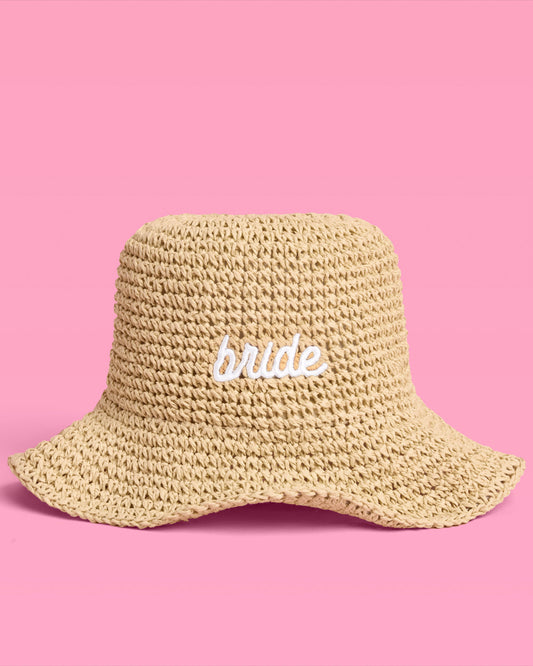 Bride Straw Bucket Hat | Embroidered Bachelorette Beach Hat