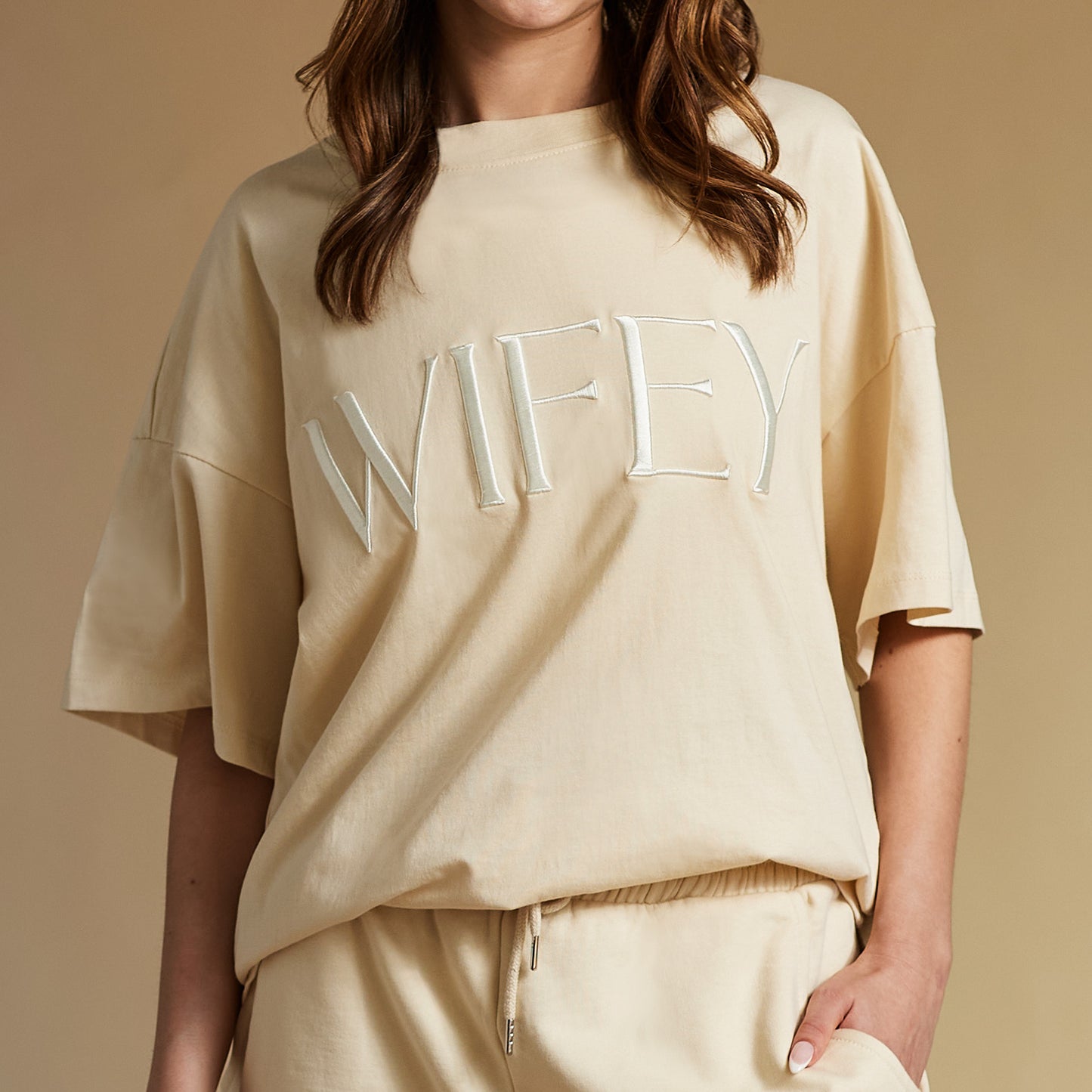 Embroidered WIFEY T-shirt - Ivory Cream