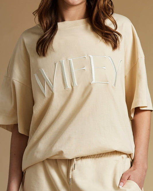 Embroidered WIFEY T-shirt - Ivory Cream