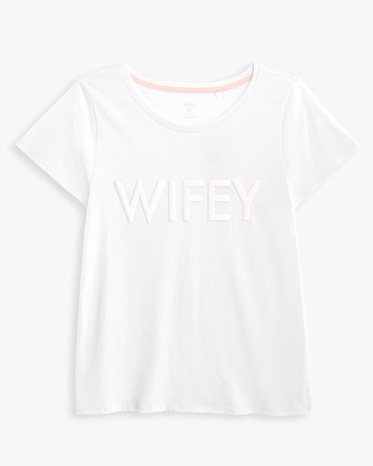 Wifey Puff Print T-shirt Set. Crewneck white t-shirt made of high-quality 100% cotton.