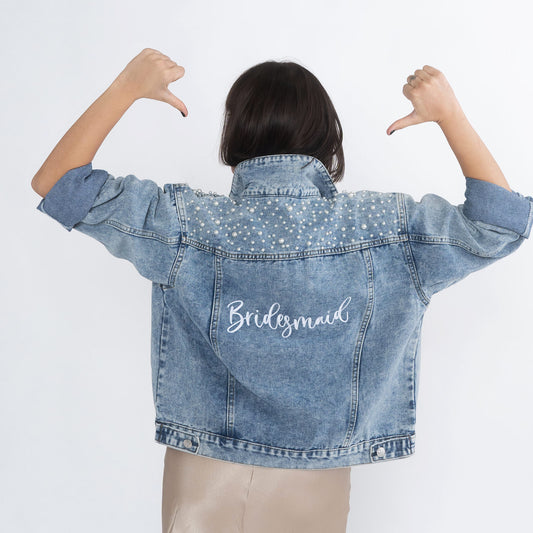 Bridesmaid Embroidered Pearl-Studded Denim Jacket