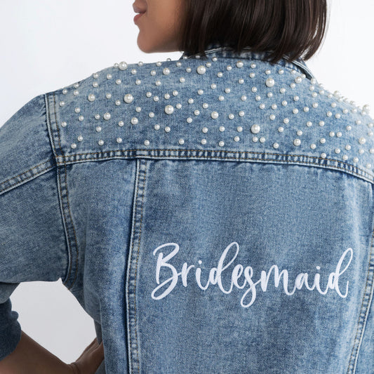 Bridesmaid Embroidered Pearl-Studded Denim Jacket
