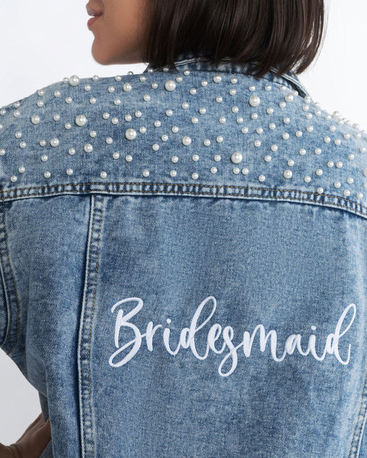Bridesmaid Embroidered Pearl-Studded Denim Jacket