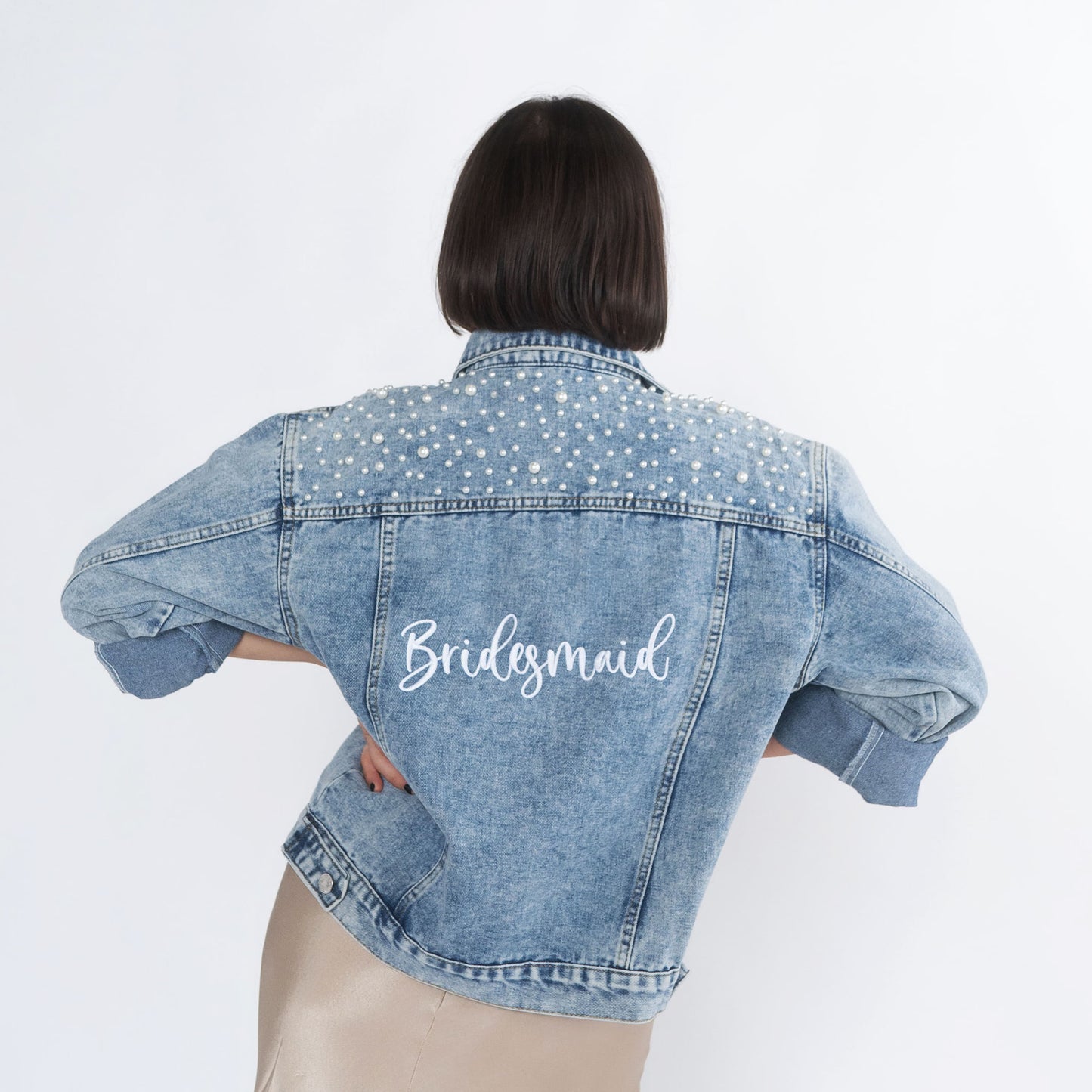 Bridesmaid Embroidered Pearl-Studded Denim Jacket