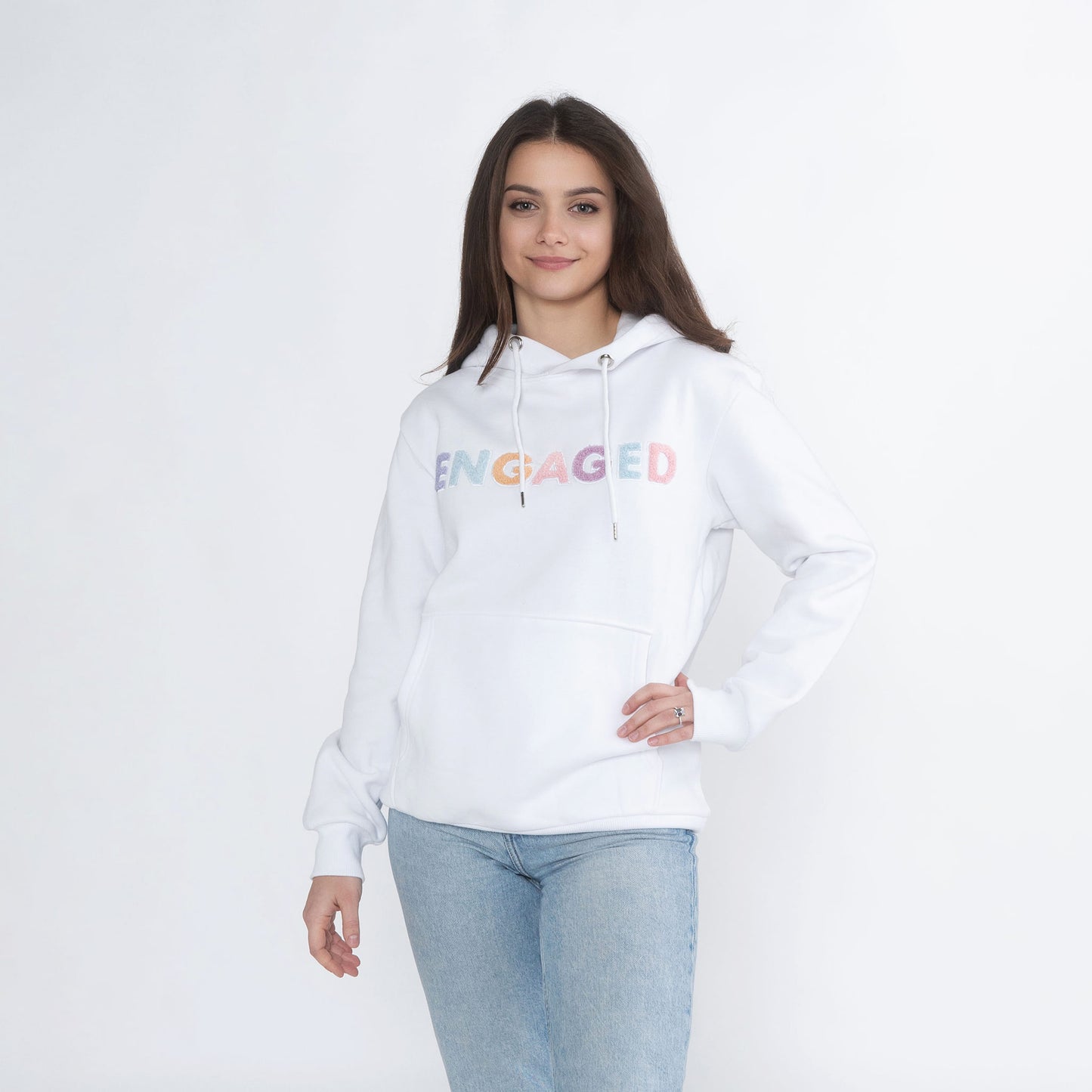 Engaged Embroidered White Hoodie