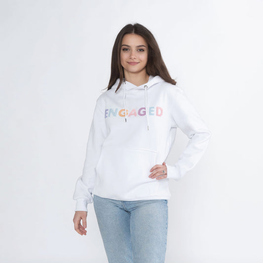 Engaged Embroidered White Hoodie