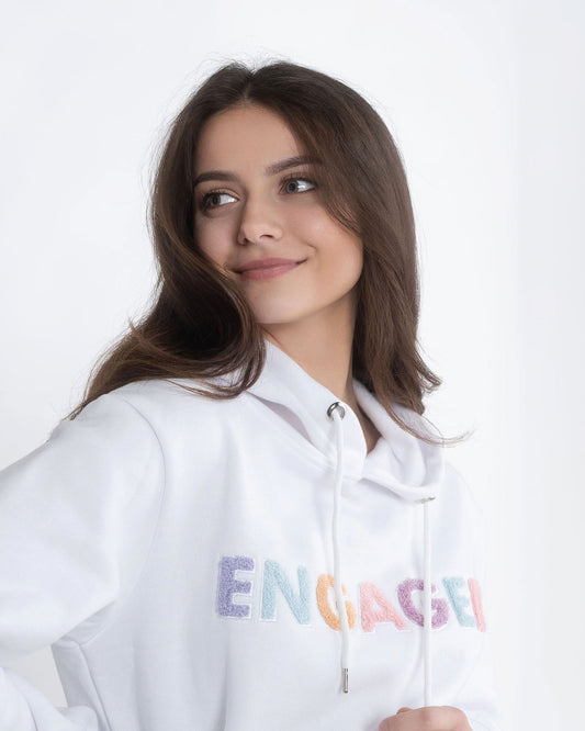 Engaged Embroidered White Hoodie