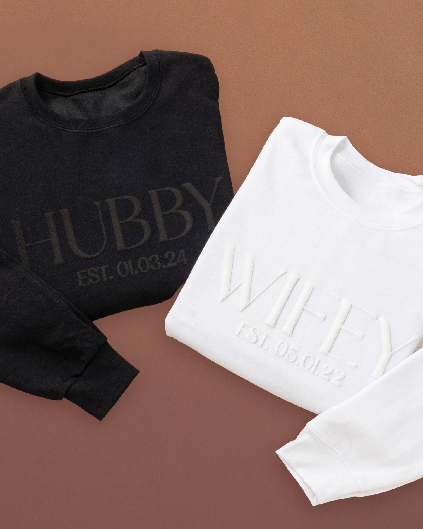 Embossed WIFEY & HUBBY Sweatshirts Bundle - Monochrome