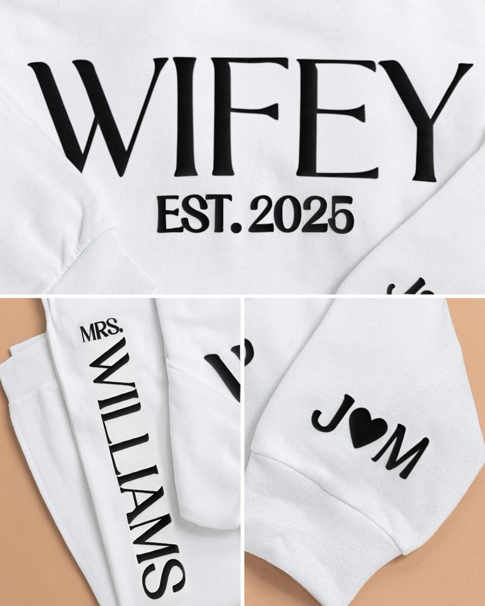 Embossed WIFEY & HUBBY Hoodie/Joggers Sets - Contrast