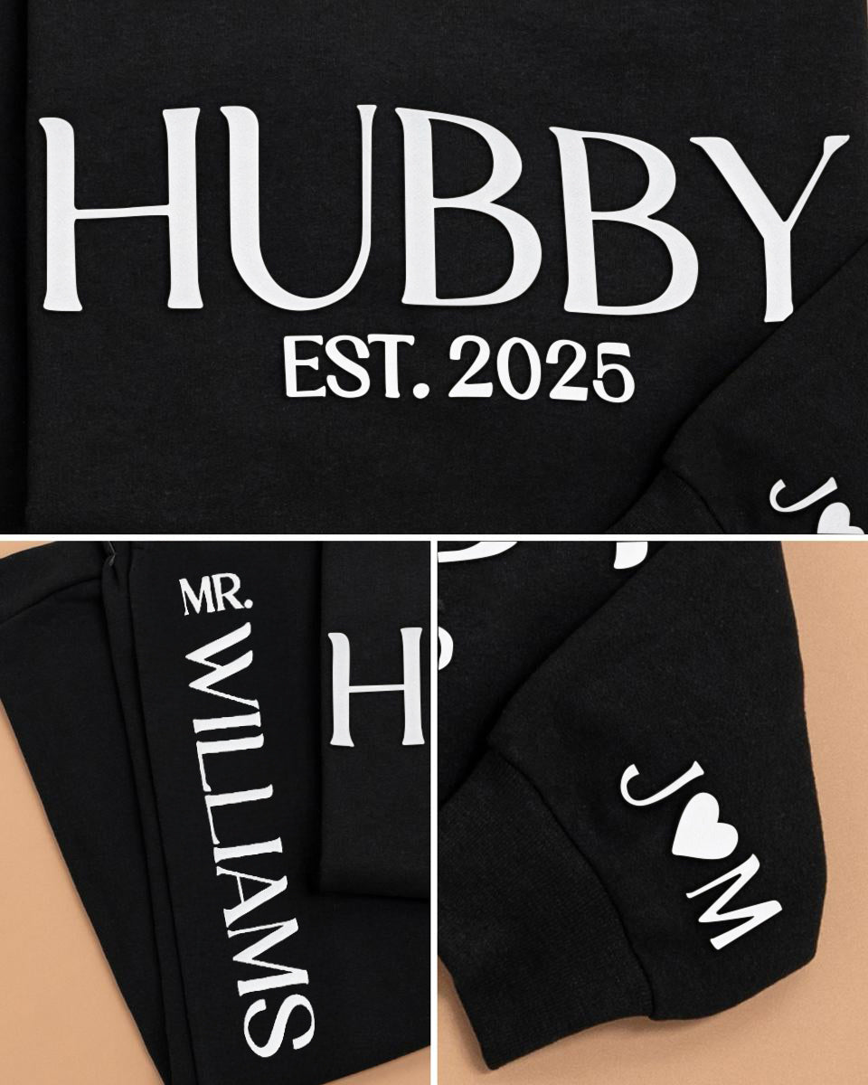Embossed WIFEY & HUBBY Hoodie/Joggers Sets - Contrast